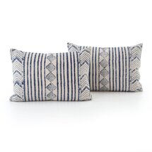 Online Designer Combined Living/Dining Set of 2 Faded Blue Diamond Lumbar Pillows