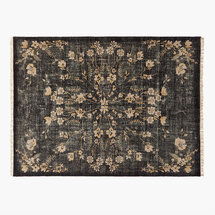 Online Designer Bedroom LAVISH HAND-KNOTTED BLACK FLORAL WOOL AREA RUG 9'X12'