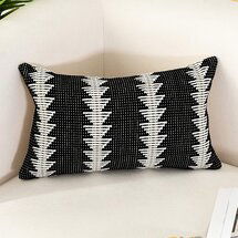 Online Designer Living Room Sungea Farmhouse Black and White Lumbar Throw Pillow Cover, 12 x 20