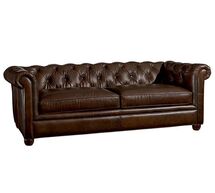 Online Designer Living Room CHESTERFIELD LEATHER SOFA 96", POLYESTER WRAPPED CUSHIONS, VINTAGE COCOA