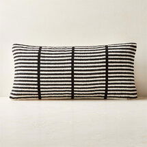 Online Designer Combined Living/Dining Stria Black and White Woven Silk Lumbar Pillow with Down-Alternative Insert 23''x11''