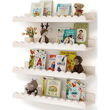 Online Designer Other Vernesa Wood 4-Pack White Floating Shelves for Wall Kids Scalloped Shelves