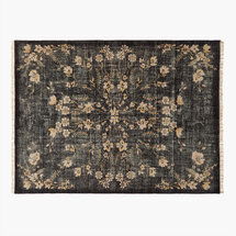 Online Designer Bedroom Lavish Hand-Knotted Black Floral Wool Area Rug 9'X12'