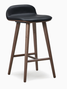 Online Designer Kitchen Boulder Counter Stool Black Leather Walnut