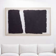 Online Designer Living Room 'Dark Modern Moment' Framed Hand-Painted Raw Canvas Wall Art 49"x81"