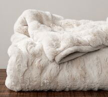 Online Designer Living Room RUCHED FAUX FUR THROW - IVORY