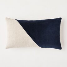 Online Designer Living Room Cotton Linen & Velvet Corners Lumbar Pillow