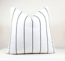 Online Designer Combined Living/Dining White Pillow, Black stripe pillow cover with white textured background