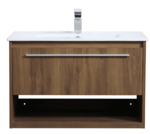 Online Designer Bathroom Evanna Single Sink Floating Vanity Cabinet, 1 Drawer, Walnut Brown, 30"