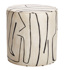 Online Designer Home/Small Office Harper Round Ottoman, Sand/Black Linen