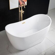 Online Designer Bathroom B0016 -BG-Drain &O 59" x 29" Freestanding Soaking Acrylic Bathtub