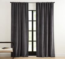 Online Designer Bedroom Storm Grey Cotton Velvet Window Curtain Panel with Lining