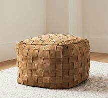 Online Designer Living Room Faux Suede Basketweave Pouf, 18" x 18" x 14", Camel
