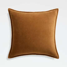 Online Designer Bedroom Cognac 20" Washed Organic Cotton Velvet Pillow with Feather Insert