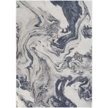 Online Designer Combined Living/Dining Navy & Cream Stirred Rug