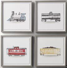 Online Designer Nursery WATERCOLOR VINTAGE TRAIN ART - SET OF 4