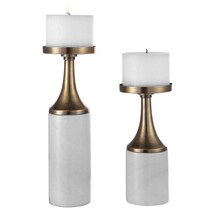 Online Designer Combined Living/Dining Antique Brushed Brass Candleholders, S/2