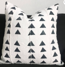 Online Designer Combined Living/Dining Authentic African mudcloth white w/ black triangles 19" pillow cover / boho / modern / farmhouse