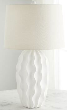 Online Designer Other Large White Gesso Libbie Table Lamp with Natural Linen Shade