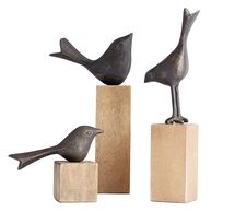 Online Designer Living Room Decorative Birds on Wooden Stand, Bronze - Set of 3