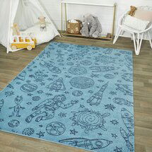 Online Designer Bedroom Zoomie Kids Paloalto Space Rockets Light Blue Area Rug