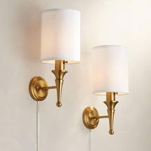 Online Designer Bedroom Regency Hill Braidy Warm Gold Traditional Plug-in Wall Sconces Set of 2