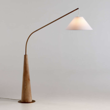 Online Designer Living Room Gibson Wood Hanging Arc Floor Lamp with White Shade 81"