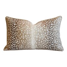 Online Designer Living Room Antelope Deer Fawn Linen & Velvet Feather/Down 22" X 14" Pillow