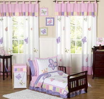 Online Designer Kids Room Butterfly Pink and Purple Toddler Bedding Collection