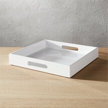 Online Designer Living Room hi-gloss small square white tray CB2 Exclusive