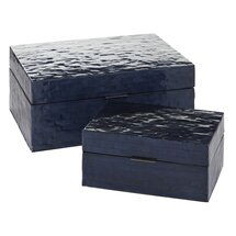 Online Designer Combined Living/Dining Decorative Blue Shell Boxes, Set Of 2: 12", 8"