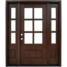 Online Designer Hallway/Entry Savannah 6 Lite Stained Mahogany Wood Prehung Front Door with Sidelites