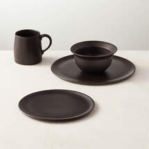 Online Designer Kitchen 4-Piece Sculpt Terra Cotta Black Place Setting with Soup Bowl