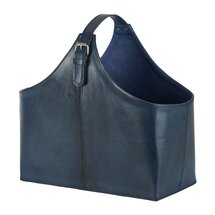 Online Designer Other Blue Leather Magazine Holder With Buckle, 16" X 14.5"