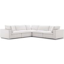 Online Designer Living Room Commix Down Filled Overstuffed 5 Piece Sectional Sofa Set White