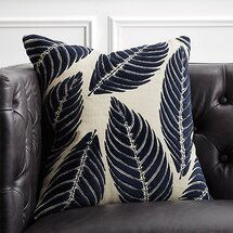 Online Designer Living Room 18" Frond Natural Jute and Velvet Pillow with Feather-Down Insert