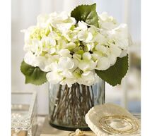 Online Designer Bedroom FAUX WHITE HYDRANGEA ARRANGEMENT IN GLASS VASE