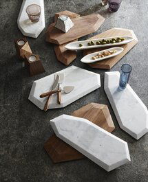 Online Designer Living Room Faceted Marble + Rosewood Serving Pieces