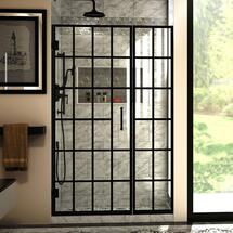 Online Designer Bathroom Unidoor Toulon 46 in. to 46-1/2 in. W x 72 in. H Frameless Hinged Shower Door in Satin Black