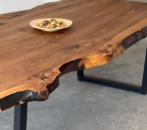 Online Designer Combined Living/Dining Live Edge Solid Walnut Wood Dining Table, Kitchen Table or Writing Desk, Computer Desk, Natural Walnut Wooden Farmhouse Table with Metal Leg
