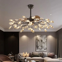 Online Designer Living Room Vintage Reversible Motor Ceiling Fan With Branch Design Dimmable Pendant Lighting Kit, 3 Blades, 5 Sizes