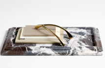 Online Designer Hallway/Entry Rectangle Fluted Himalayan Gray Marble Decorative Tray by Jeremiah Brent