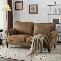 Online Designer Bedroom 67.72'' W Classical Vintage Leather Loveseat 2-Seater Sofa with Copper Studs