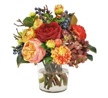 Online Designer Living Room Faux Mixed Fall Hydrangea and Rose in Cylinder Vase