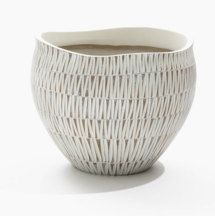 Online Designer Living Room White and Gold V-Pattern Polyresin Round Planter