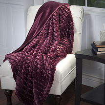 Online Designer Bedroom Lavish Home Plush Striped Embossed Faux Fur Mink Throw - Burgundy