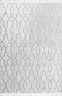 Online Designer Business/Office Silver Butterfly Trellis Fringe Nightscape Area Rug