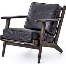 Online Designer Combined Living/Dining Rider Mid Century Modern Oak Black Leather Armchair