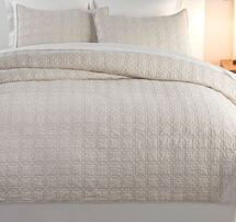 Online Designer Bedroom Belgian Flax Linen Trellis Quilt & Shams - Flax