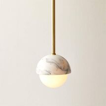 Online Designer Living Room Polaris White Marble and Brass Globe Pendant Light
